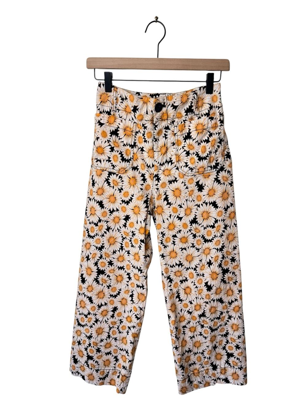 ANTHROPOLOGIE Maeve The Colette Wide Leg Cropped Pant in Daisey Print Size 26